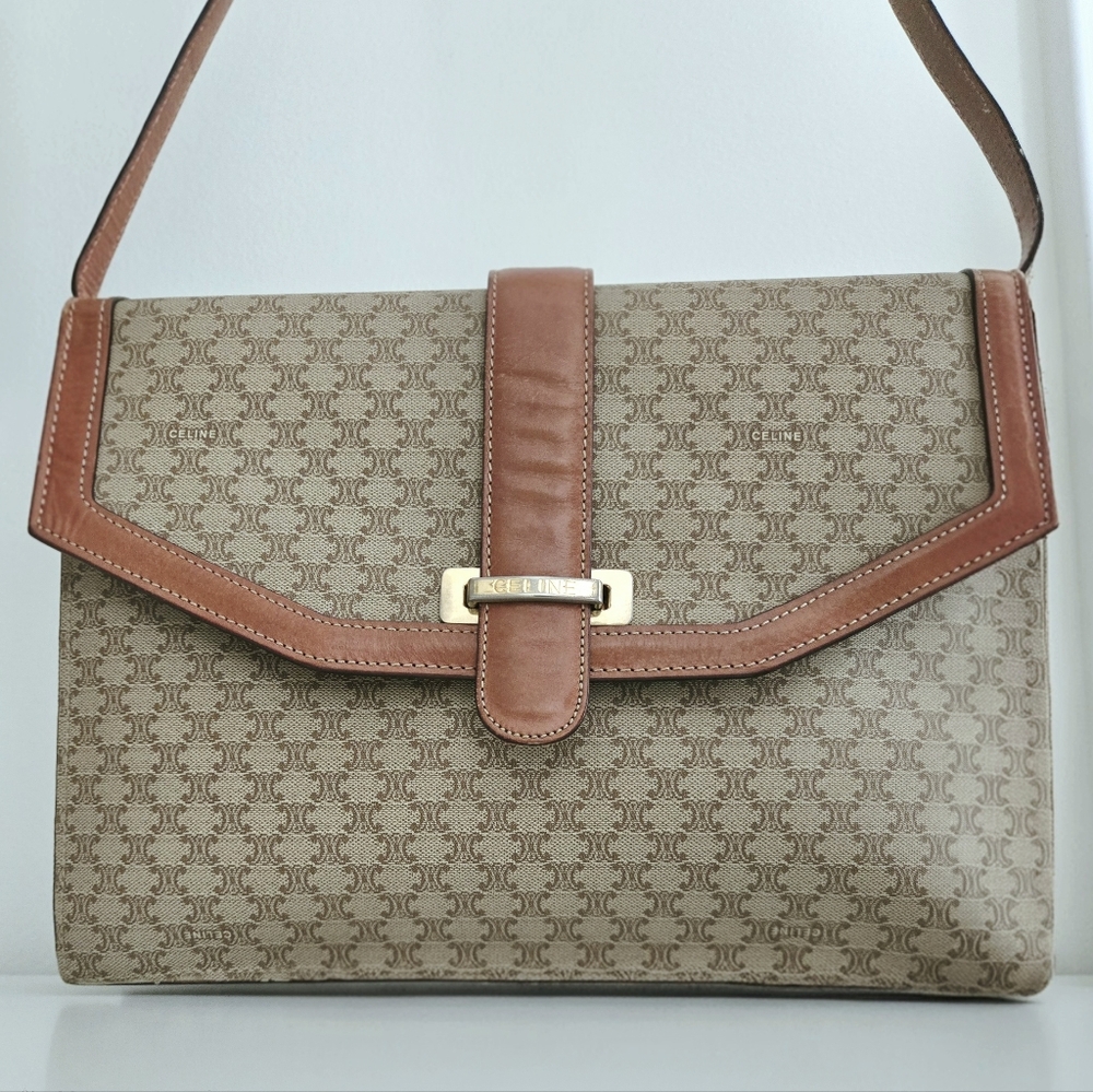 Authentic CELINE Macadam Crossbody Clutch Shoulder Vintage‎ Bag WOC